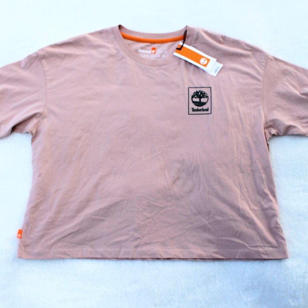 🩷🥾Timberland Women's Graphic Logo T-Shirt Organic Cotton Short Sleeved Cropped